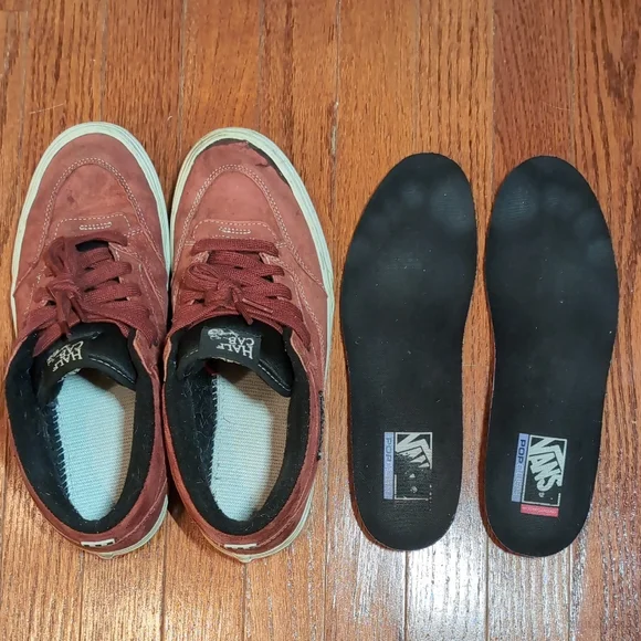 Vans Skateboarding Half Cab Pig Suede Size 10.5 Brick Red Burgandy White Sole - Picture 10 of 16